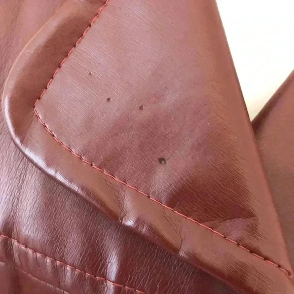 Vintage Gerda for Partners 3 reddish brown Vinyl coat with tie at waist. Size L - Picture 3 of 16